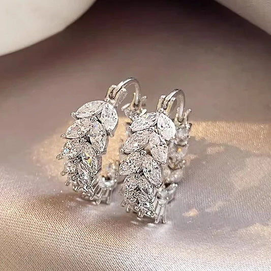 Silver Marquise Leaf Hoop Earrings