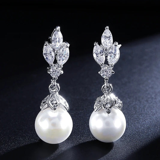 Vintage Silver Floral Pearl Drop Earrings