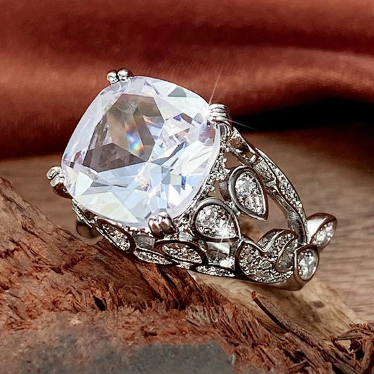 Silver Cushion Cut Gemstone Ring