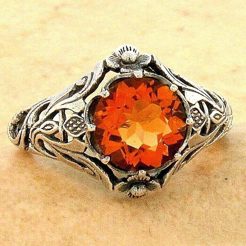 Vintage Orange Crystal Silver Ring