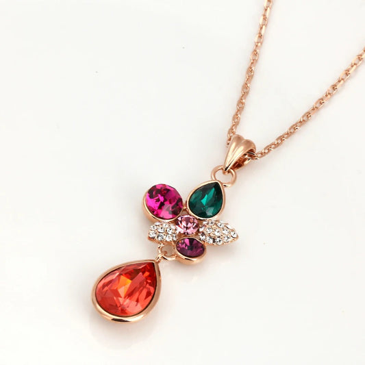 Vintage Rose Gold Colorful Gemstone Necklace