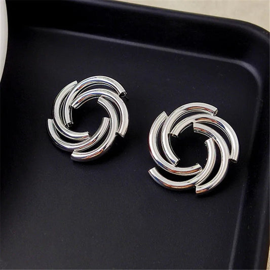 Classic Silver Interlocking Spiral Shape Earrings