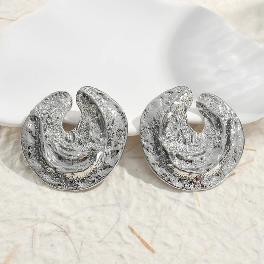 Silver Vintage Abstract Round Earrings