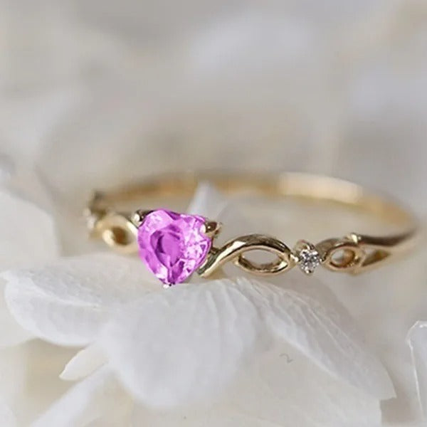 Vintage Gold & Pink Heart-Shaped Gem Ring