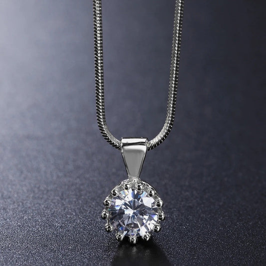 Timeless Silver Chain Sparkling Round Gem Pendant Necklace