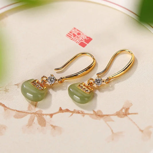 Classic Gold & Jade Green Crystal Teardrop Earrings