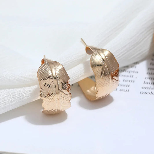 Vintage Gold Leaf Shaped Hoop Earrings