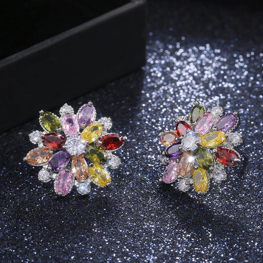 Silver Vintage Multi-Color Flower Earrings