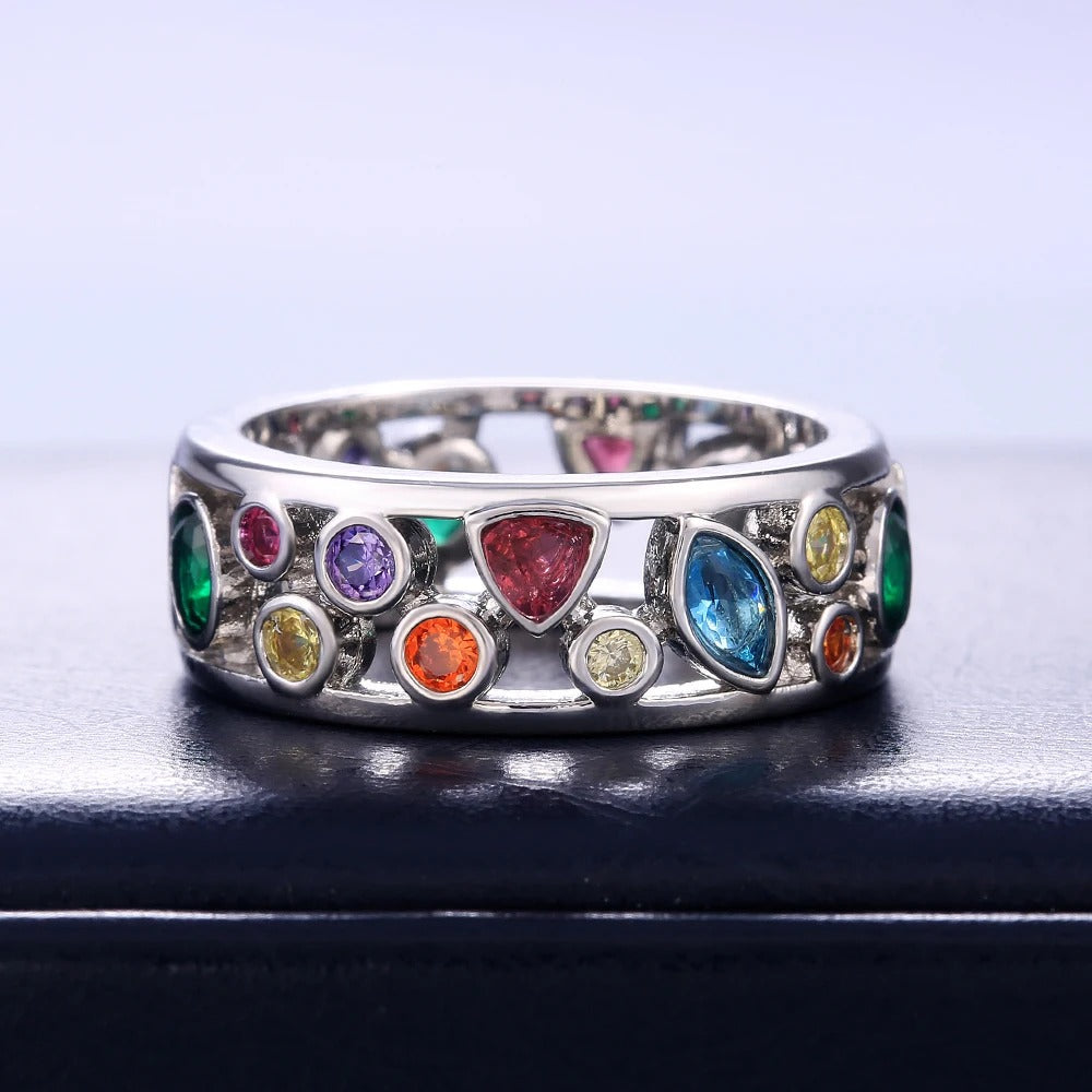 Silver Multi-Colored Stone Eternity Ring