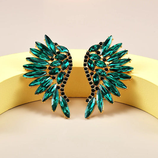 Vintage Gold & Teal Winged Crystal Earrings