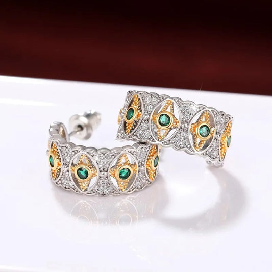 Vintage Silver Green Star Earrings