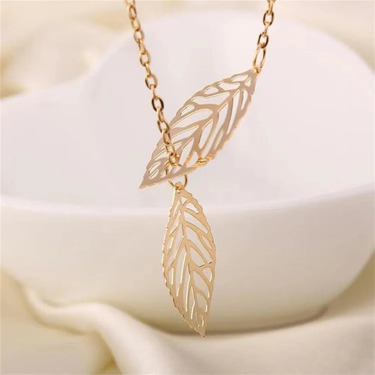 Gold Hollow Leaf Pendant Necklace