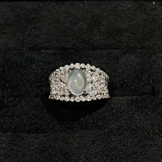 Classic Vintage Silver Moonstone Halo Ring