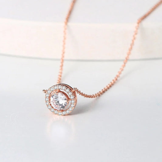 Vintage Rose Gold Crystal Circle Pendant Necklace