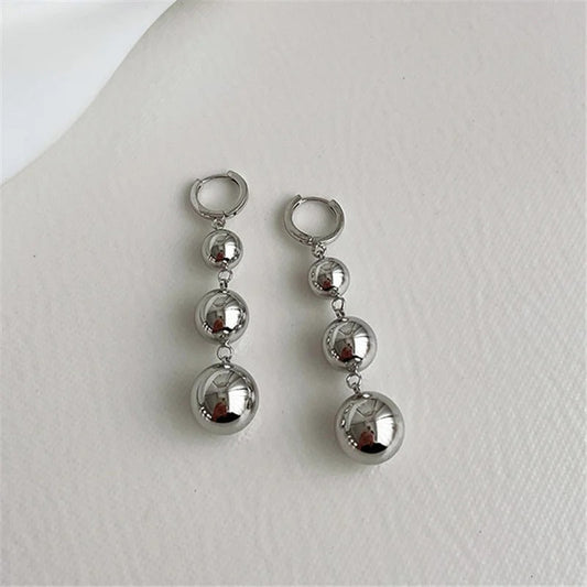 Silver Triple Ball Dangle Earrings