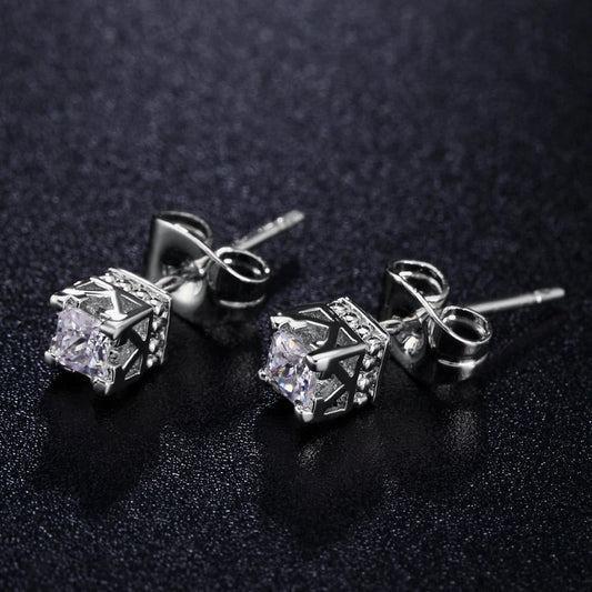 Timeless Silver Square Crystal & Crown Design Earrings