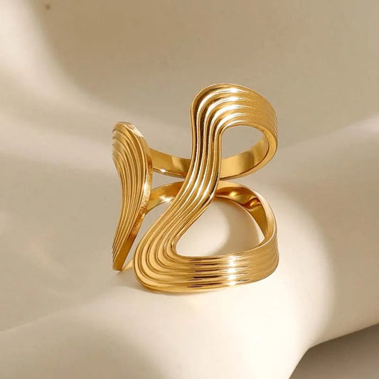 Gold Wavy Design Unique Adjustable Ring