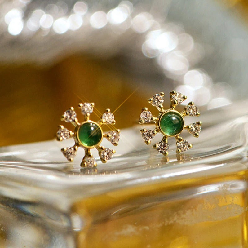 Vintage Gold Green Stone & Crystal Earrings