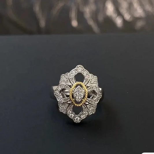 Vintage Gold & Silver Floral Diamond Adjustable Ring