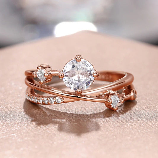 Vintage Rose Gold Round Stone Ring