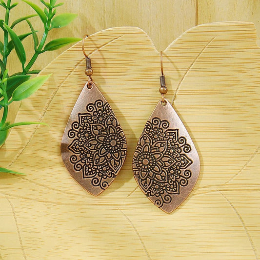 Vintage Copper Engraved Mandala Earrings