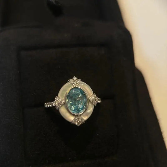 Timeless Vintage White Silver Aquamarine Adjustable Ring