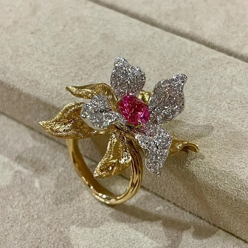 Classic Vintage Gold & Silver Ruby Adjustable Ring