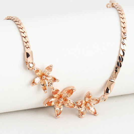 Vintage Rose Gold Three Multicolor Flower Bracelet