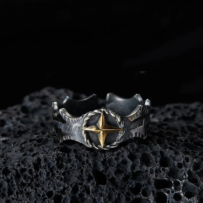 Silver Vintage Starlight Black Adjustable Ring