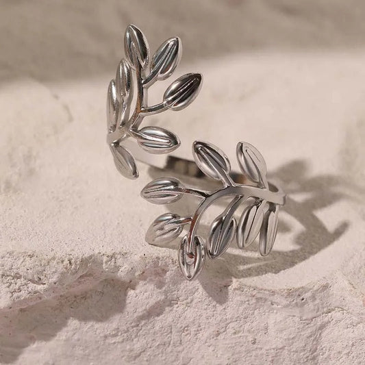 Silver Leaf & Vine Pattern Adjustable Ring