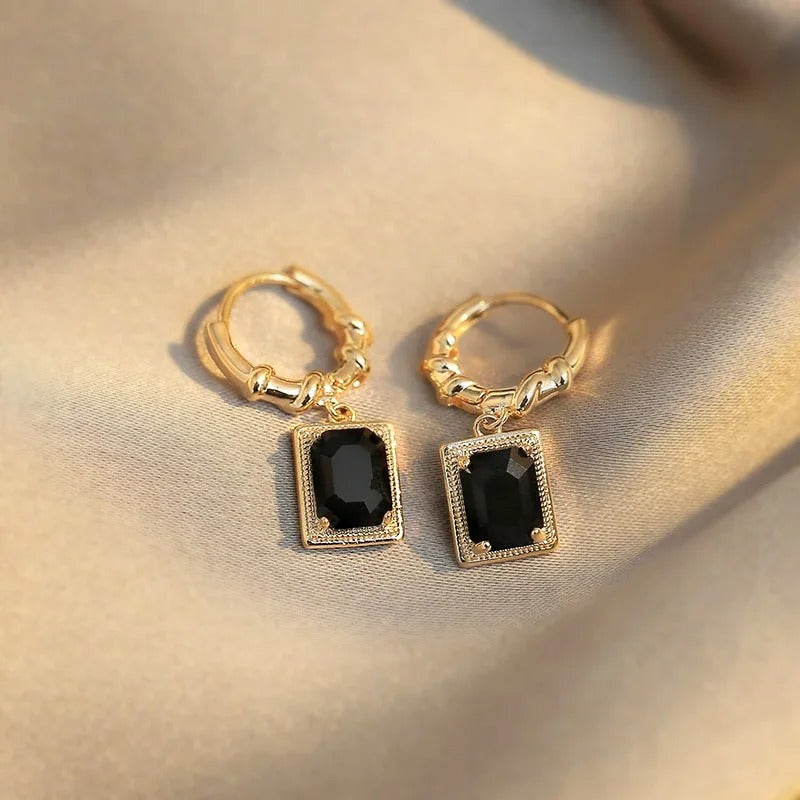 Gold Black Zirconia Pendant Earrings