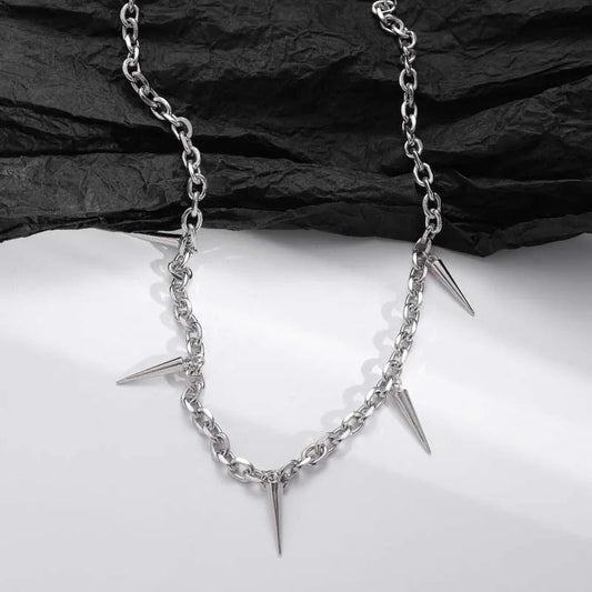 Silver Spiked Pendant & Chain Design Necklace