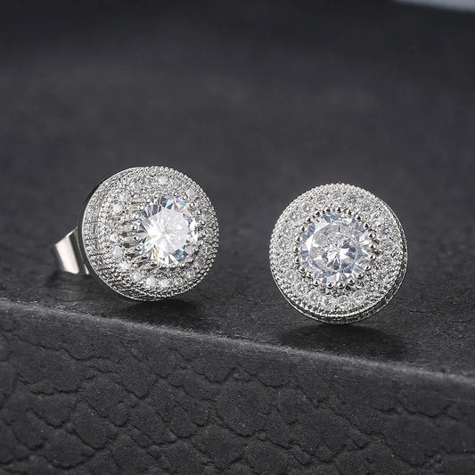Timeless Silver Crystal-Accented Round Stud Earrings