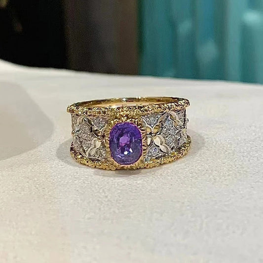 Gold Purple Gemstone Floral Ring
