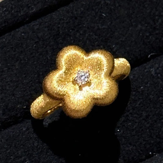 Vintage Gold Floral Diamond Center Adjustable Ring