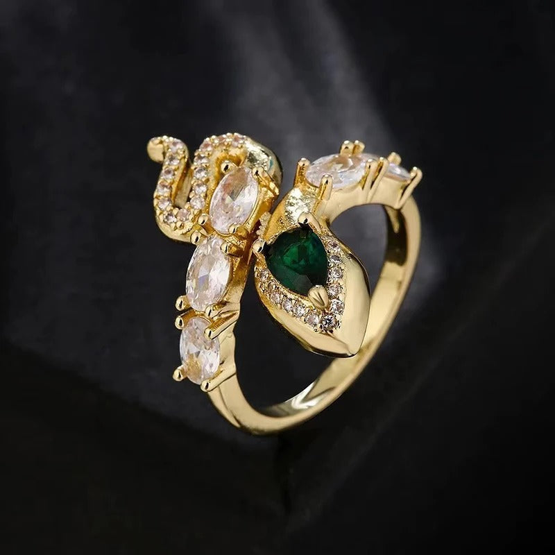 Classic Green Zircon Snake Shaped Adjustable Ring