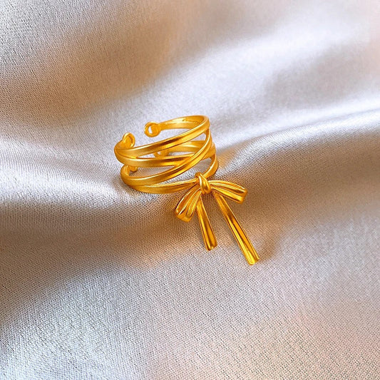 Vintage Gold Ribbon Bow Open Ring
