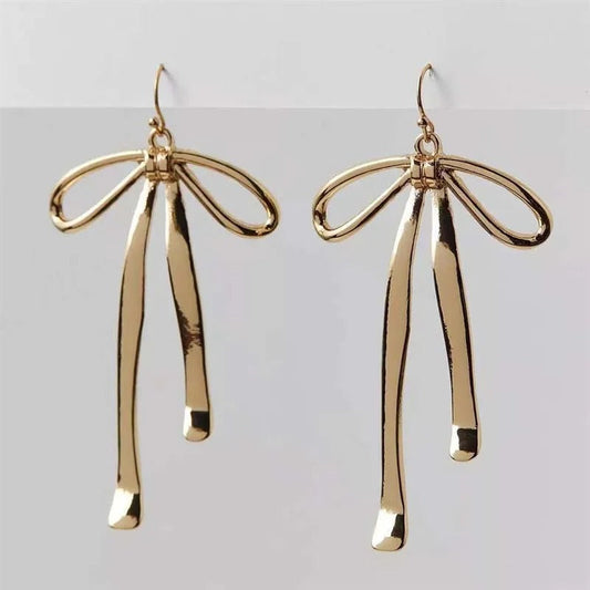 Vintage Gold Bow Long Dangle Earrings