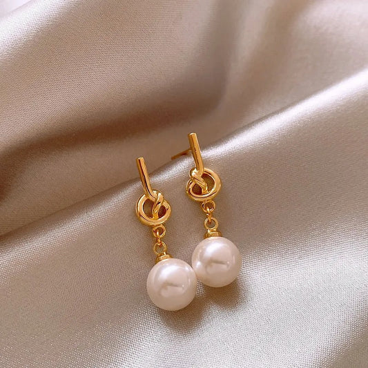 Gold & White Pearl Drop Earrings