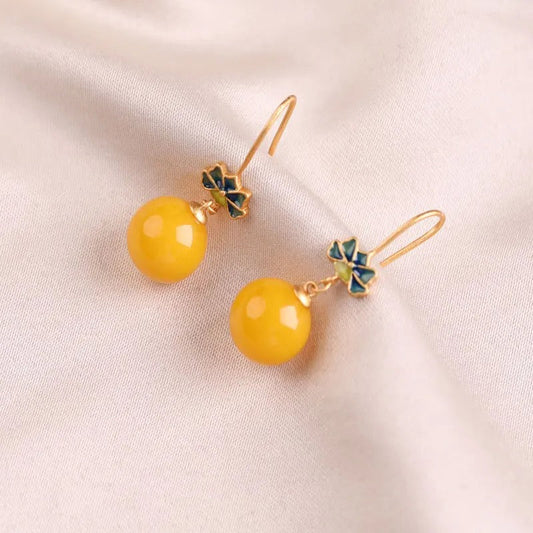 Classic Gold Yellow Flower Drop Vintage Earrings