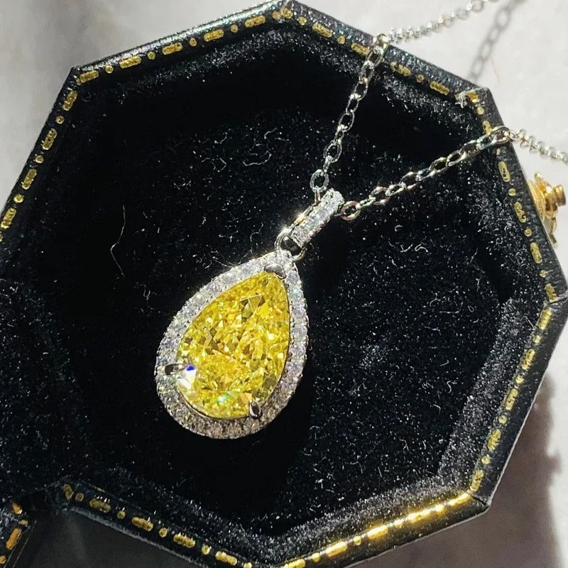Silver Yellow & White Crystal Necklace