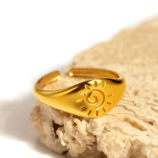 Gold Spiral Sun Symbol Adjustable Ring