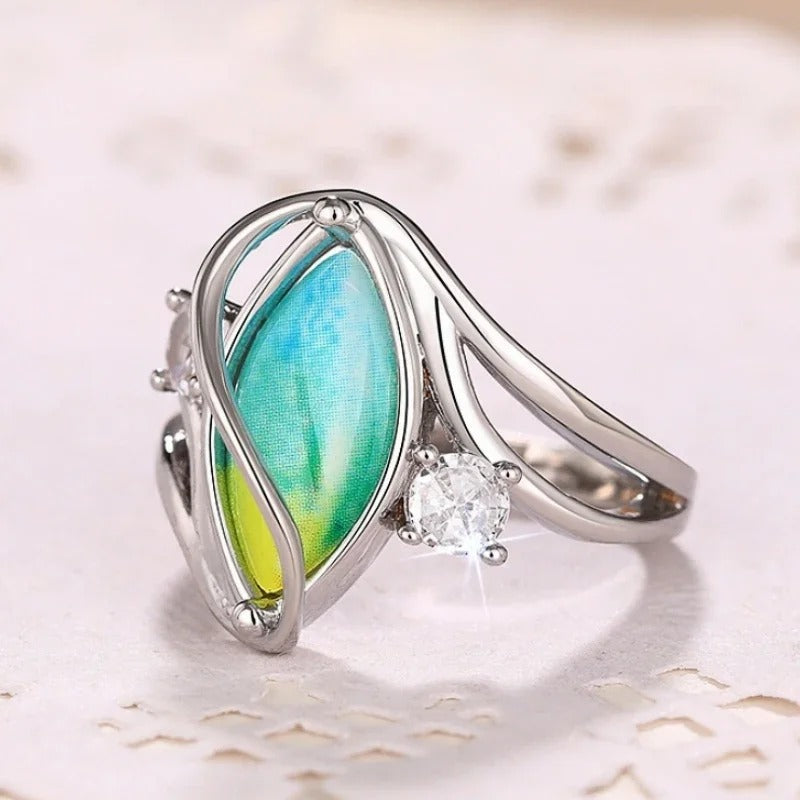 Silver & Blue-Green Marquise Ring