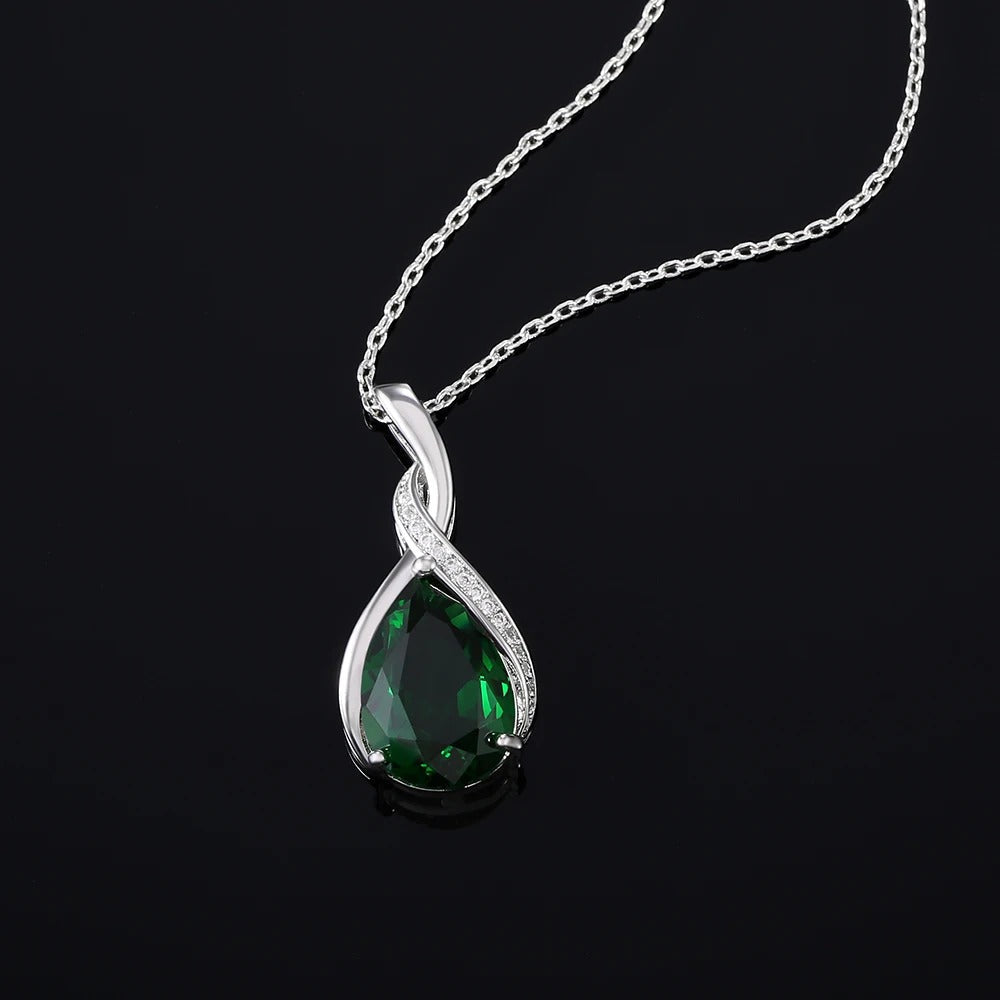Silver Green Crystal Pendant Necklace
