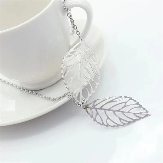 Silver Hollow Leaves Pendant Necklace