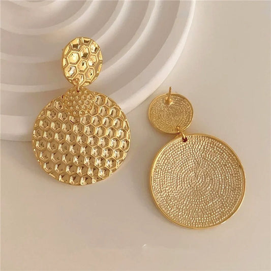 Vintage Gold Honeycomb Textured Drop Earrings