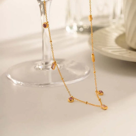 Vintage Delicate Pink Crystal Gold Necklace