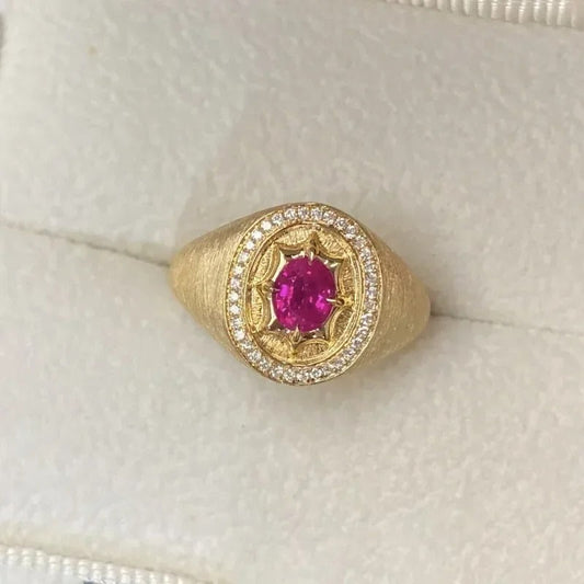 Vintage Gold & Ruby Oval Centerpiece Adjustable Ring