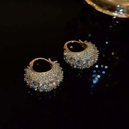 Vintage Crystal Pave Gold Hoop Earrings
