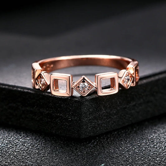 Vintage Rose Gold Unique Geometric Crystal Design Ring
